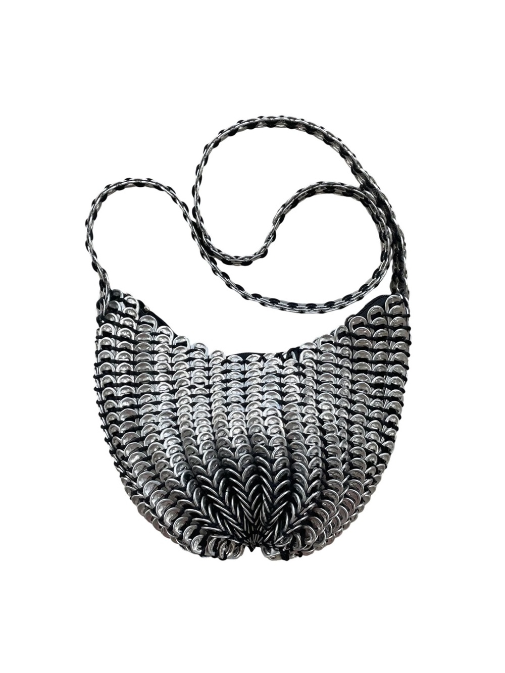 Handmade Upcycled Silver Soda Pop Tab Crescent Shoulder Bag Y2K Chainmail